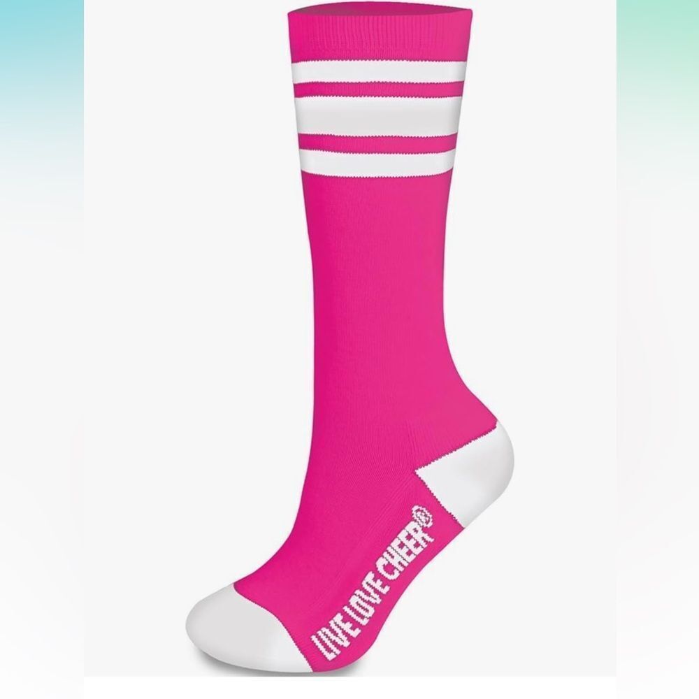 Pink Out Striped Womens Live Love Cheerleading Socks breast cancer awareness